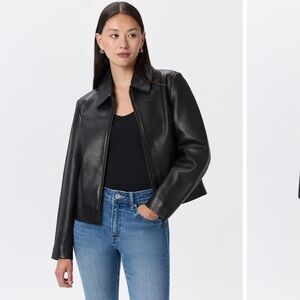 100% Leather Cropped Zip-Front Jacket, size M